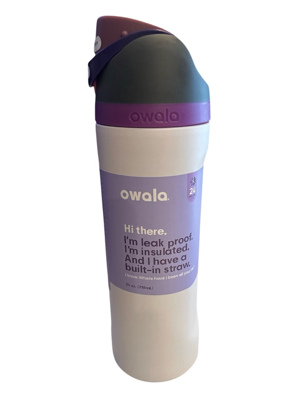 Owala FreeSip 24 oz Insulated Water Bottle White Purple Pink NWT